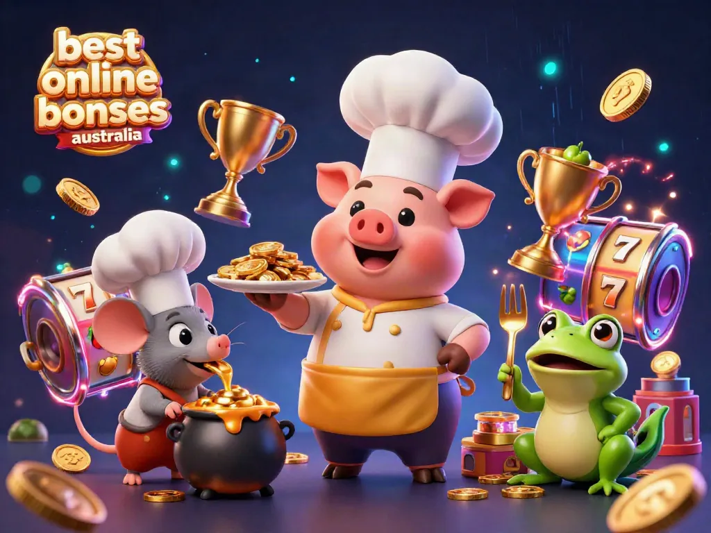Engage with the best online casino bonuses Australia featuring vibrant characters and gold coins in a dynamic 3D scene.