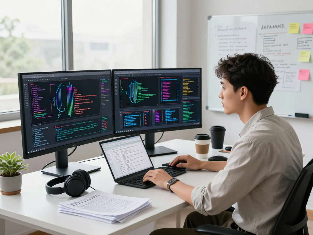 Data scientist analyzing hot AI algorithms in a modern workspace