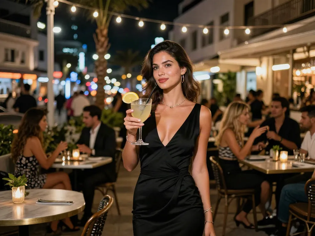 Stylish woman enjoying a vibrant evening, representing נערות ליווי בבת ים in upscale nightlife.