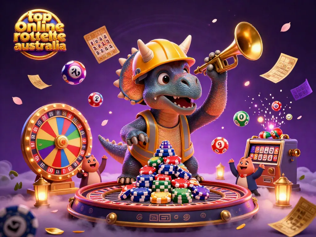 Experience top online roulette Australia with a vibrant 3D casino scene featuring lively characters and game elements.